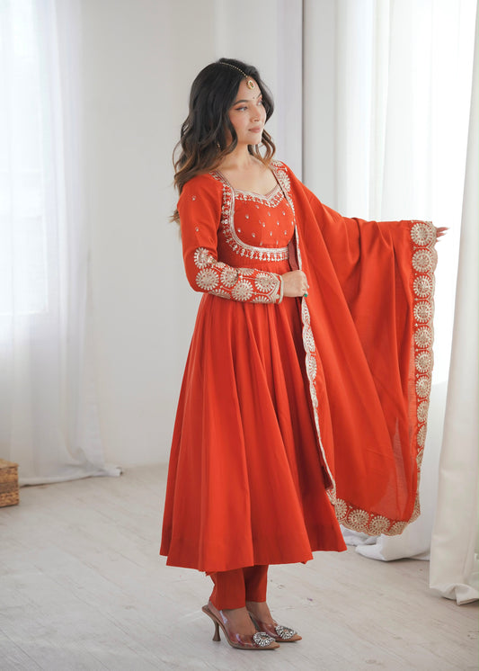 Regal Roman Silk Anarkali – Embroidered Elegance Set