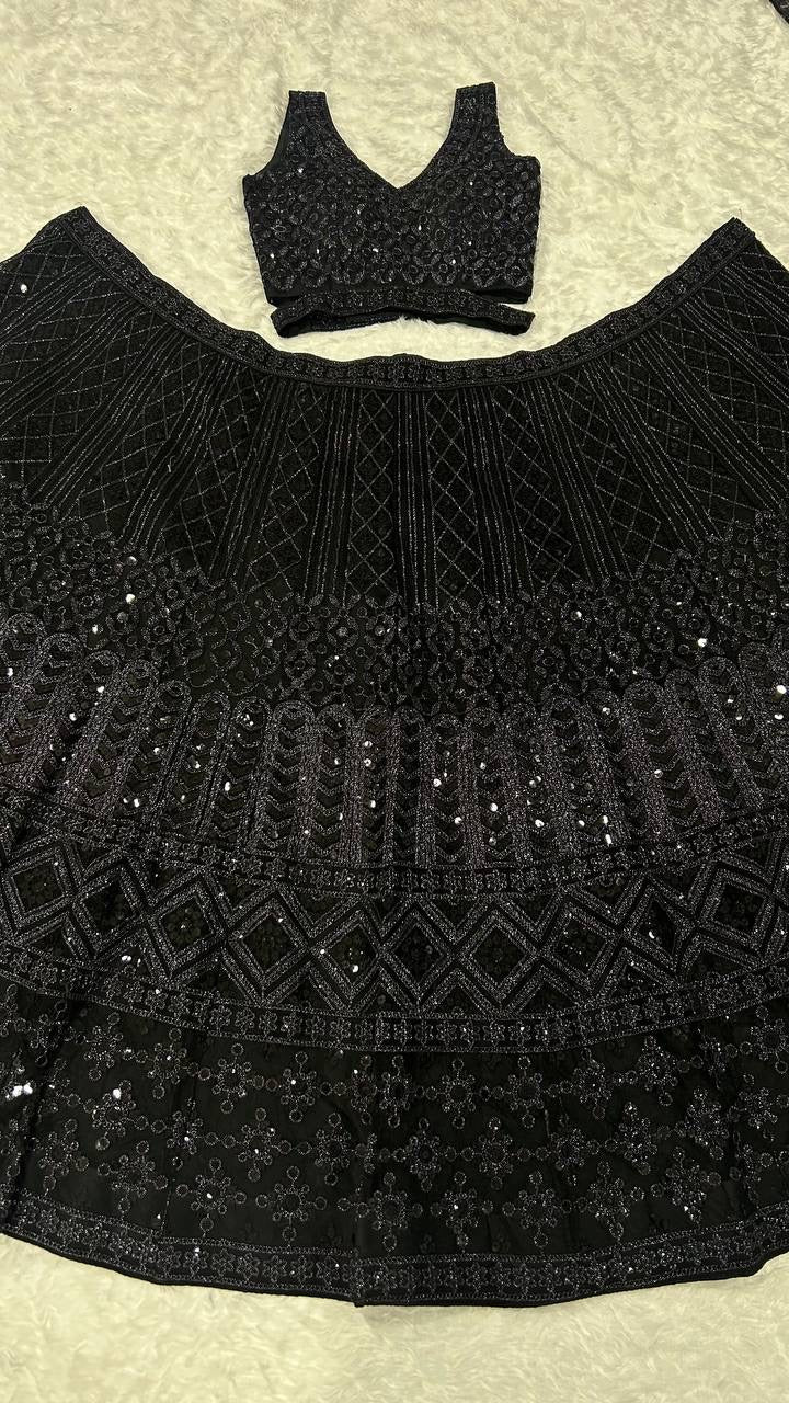 Midnight Royale Net Lehenga Set
