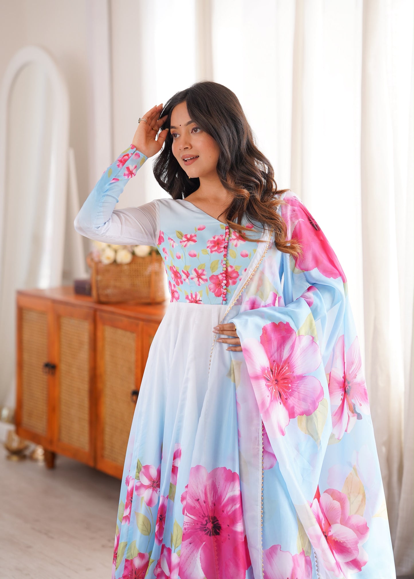 Floral Organza Anarkali Set – 4 Meter Flair Designer Wear
