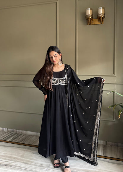 Premium Fox Georgette 16 Kali Anarkali Set with Koti, Dupatta & Pant
