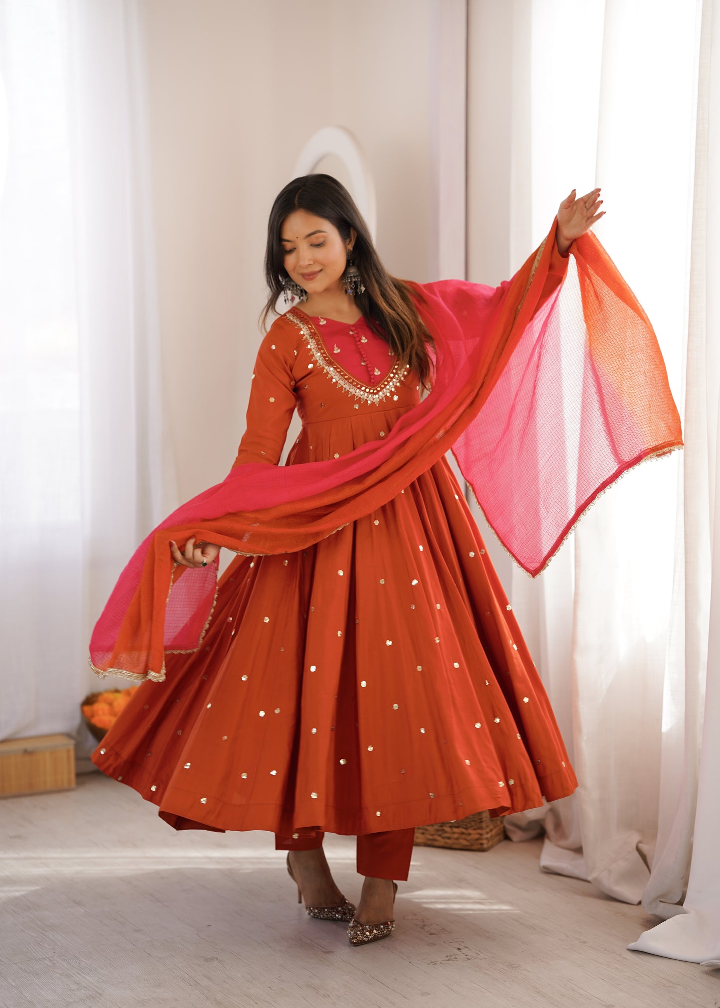 Shine & Twirl Anarkali Set – Mirror Work Designer Look
