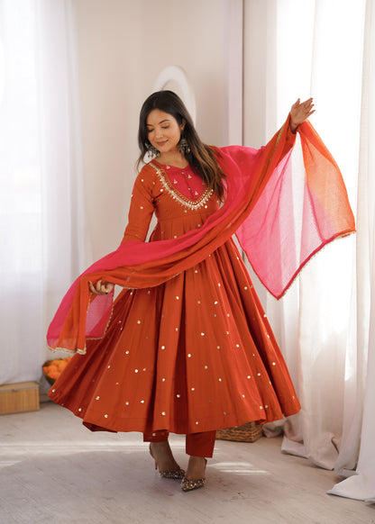 Shine & Twirl Anarkali Set – Mirror Work Designer Look