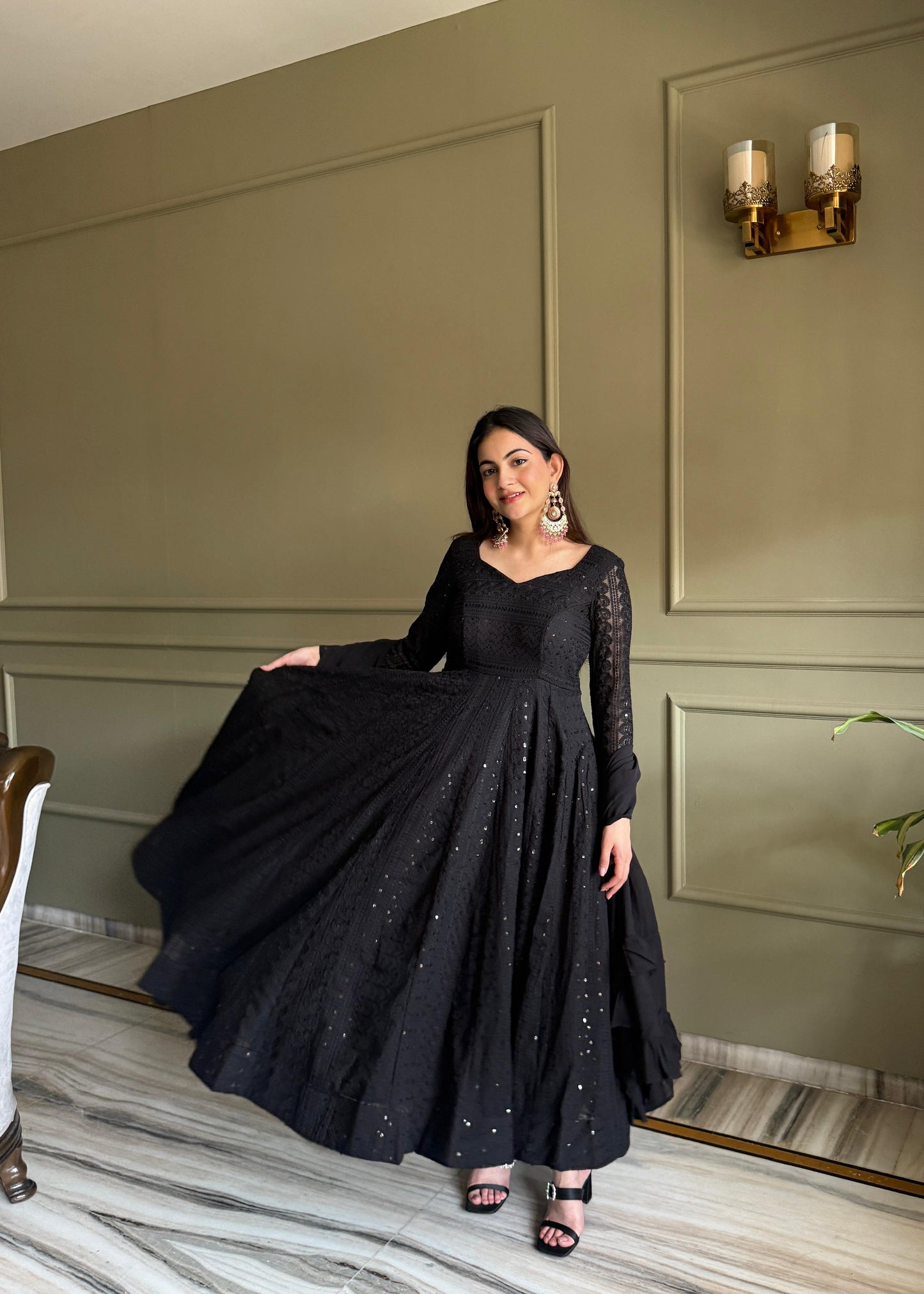 Black Lucknowi Anarkali Set
