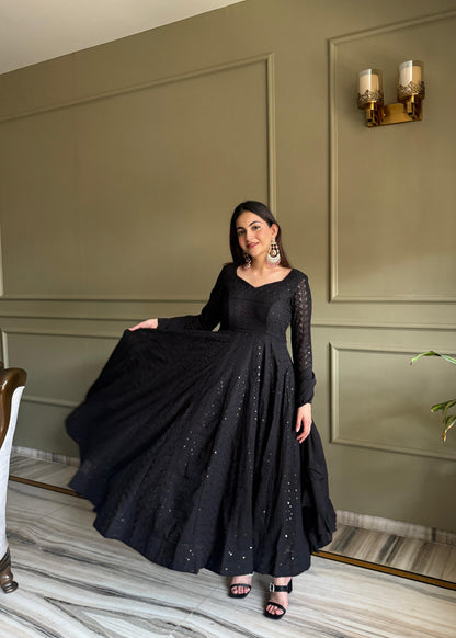 Black Lucknowi Anarkali Set