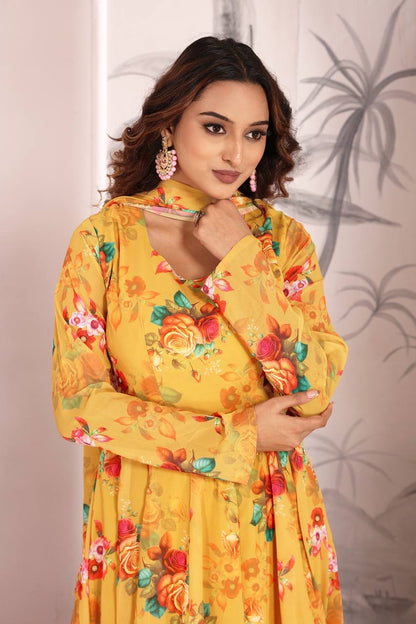 Floral Faux Georgette Anarkali Set