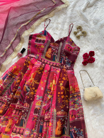 Gulnaar Digital Print Flared Anarkali Set