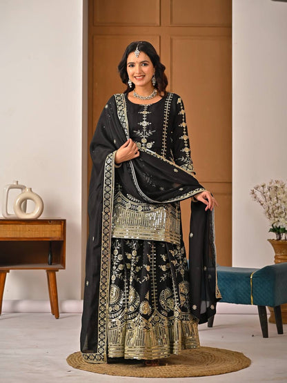 Designer Party Wear Top Sharara Palazzo Set