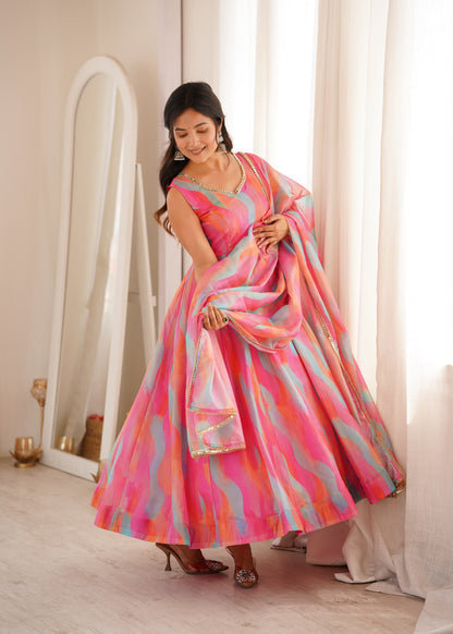 Golden Grace Gown Set – Mirror Lace Ethnic Wear