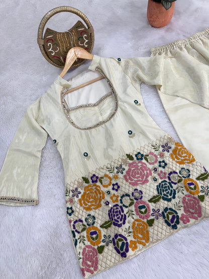 Ivory Shimmer Co-Ord Set – Mirror Embroidered Elegance
