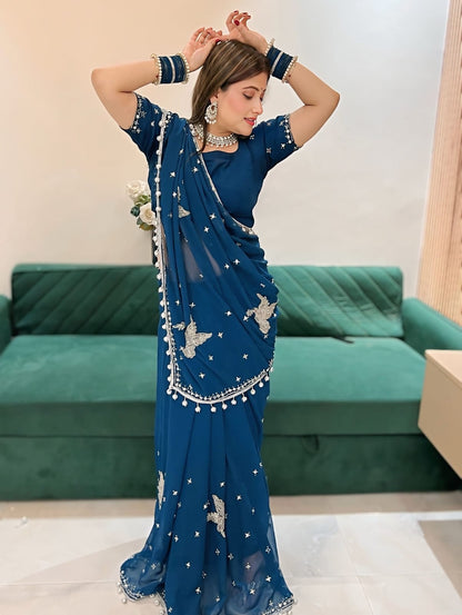 Bridal Georgette Saree with Sparkle Embellishment