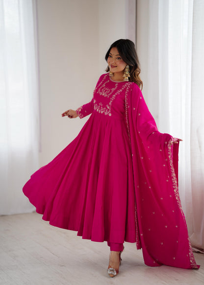 Premium Roman Chanderi Silk Anarkali Set