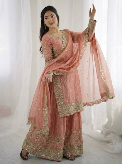 Premium Fndy Silk Sequence Work Kurta Palazzo Set