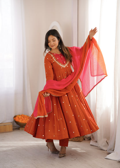 Shine & Twirl Anarkali Set – Mirror Work Designer Look