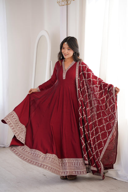 Premium Blooming Vichitra Silk Anarkali Gown Set with Dupatta