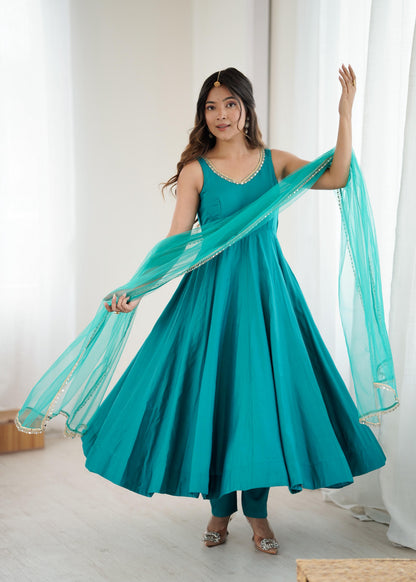 Roman Silk Chanderi Anarkali Set
