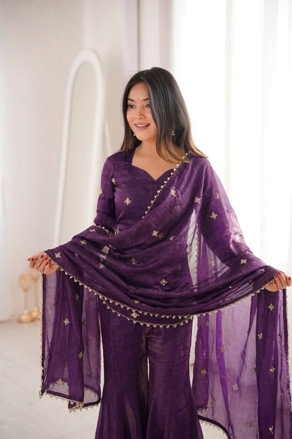 Classic Festive Set – Fendy Silk Sharara Designer Wear