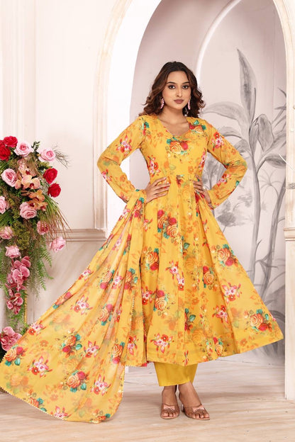 Floral Faux Georgette Anarkali Set