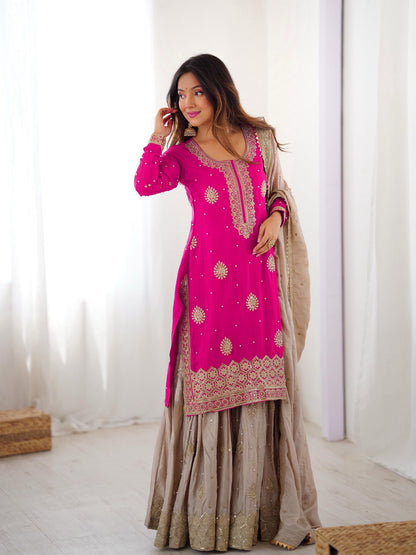 Premium Chinon Silk Sharara Set