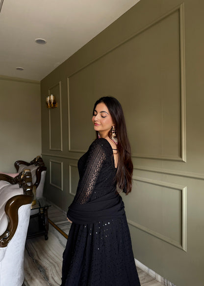 Black Lucknowi Anarkali Set