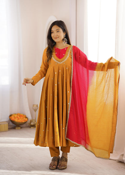 Shine & Twirl Anarkali Set – Mirror Work Designer Look