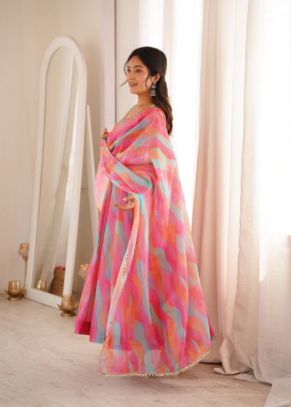 Golden Grace Gown Set – Mirror Lace Ethnic Wear
