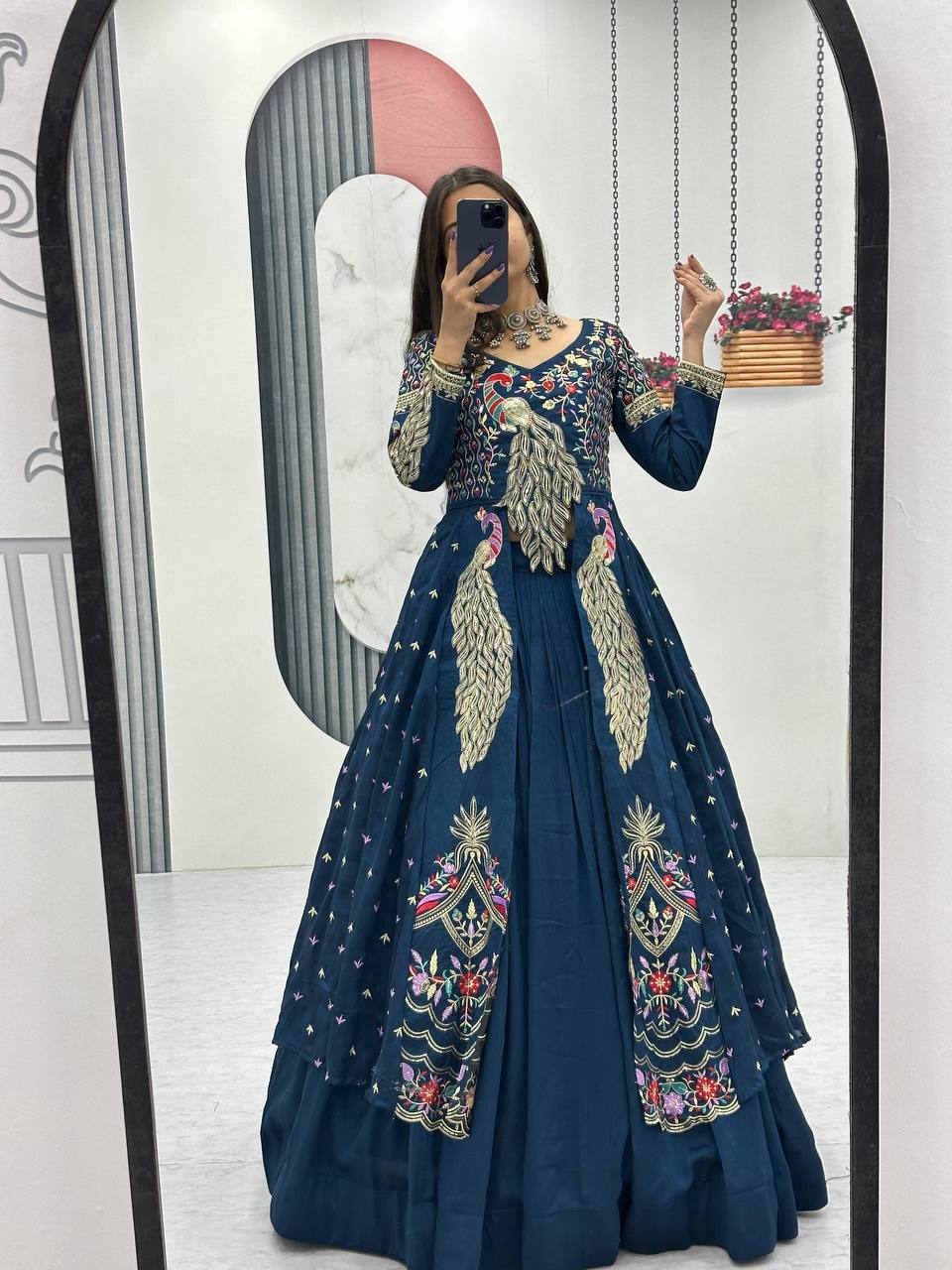 Elegant shrug with stylish crop top With Lehenga