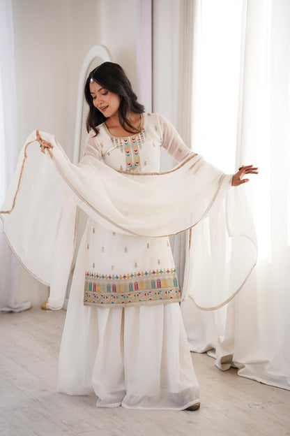 Pure Soft Crunchy Silk Sharara Set with Multicolor Embroidery
