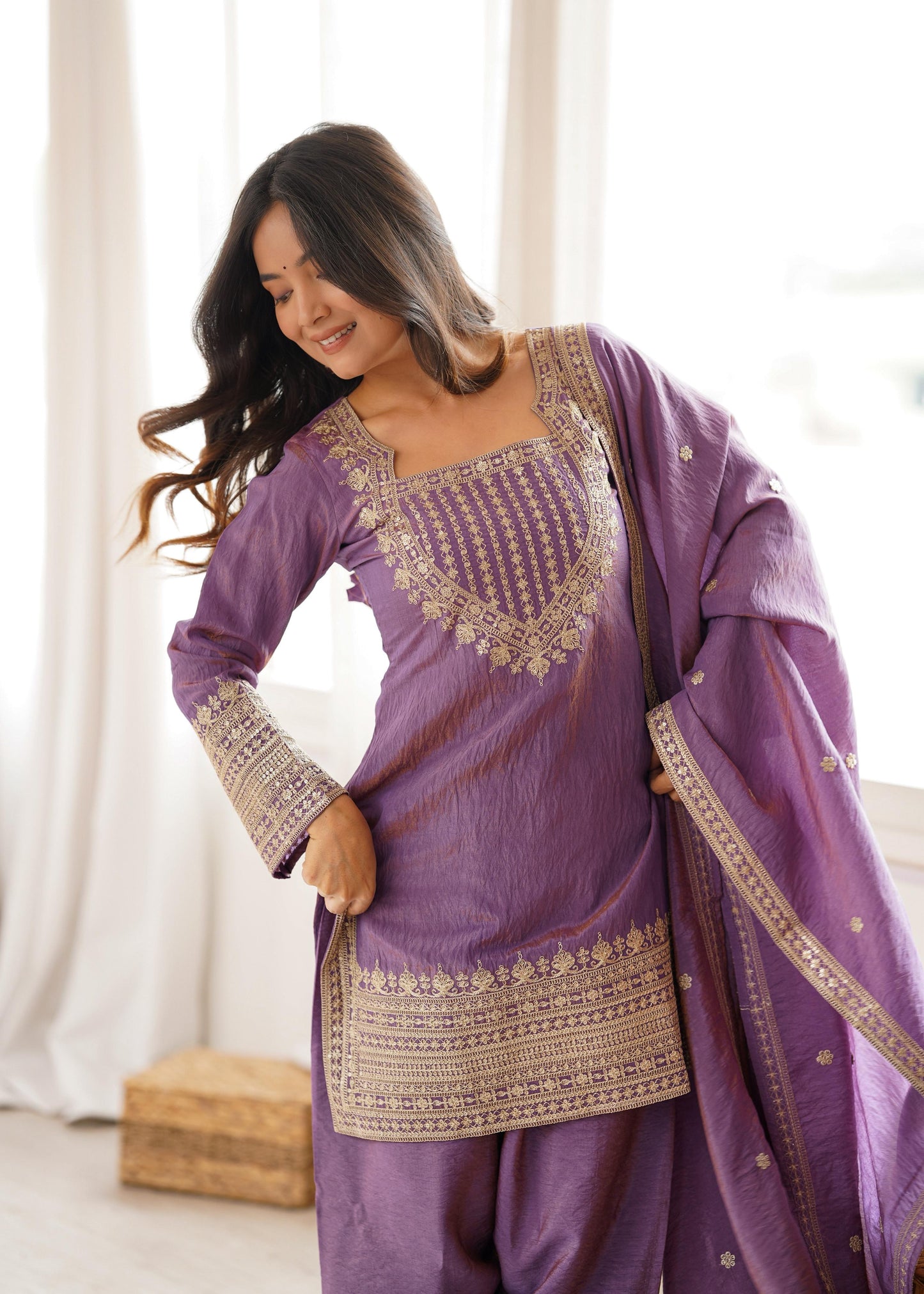 Royal Yoke Farshi Suit – Dori & Sequence Work Collection