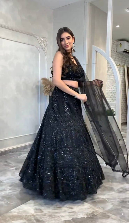 Midnight Royale Net Lehenga Set