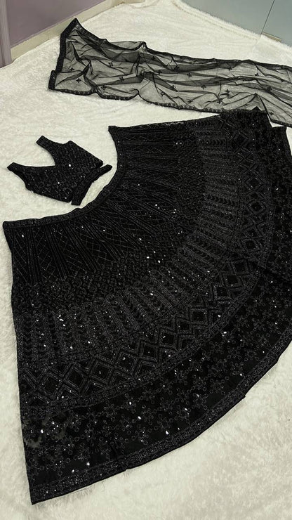 Midnight Royale Net Lehenga Set