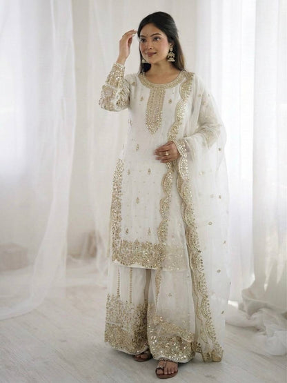 Premium Fndy Silk Sequence Work Kurta Palazzo Set