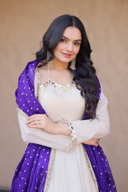 Mirror Work Gown Set – Cosmos Fabric with Designer Dupatta