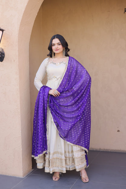 Mirror Work Gown Set – Cosmos Fabric with Designer Dupatta
