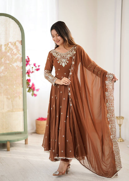 Elegant Embroidered Rainbow Sequence Designer Anarkali 3-Piece Set