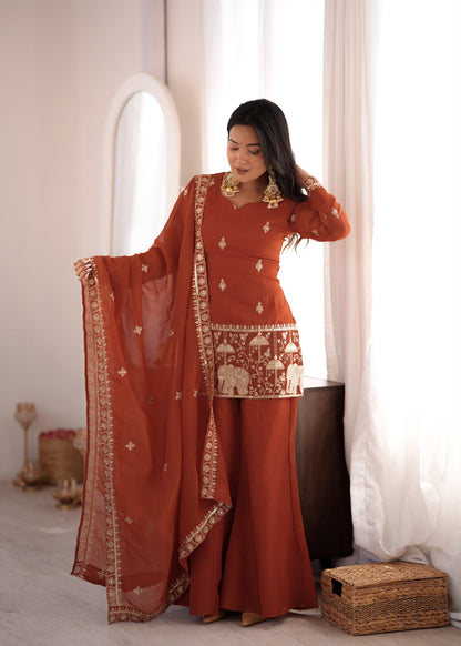 Crunchy Silk Bell Bottom Set – Embroidered Elegance