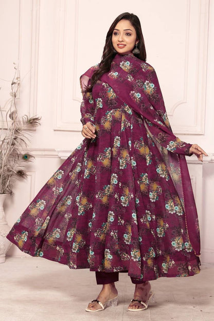 Floral Faux Georgette Anarkali Set