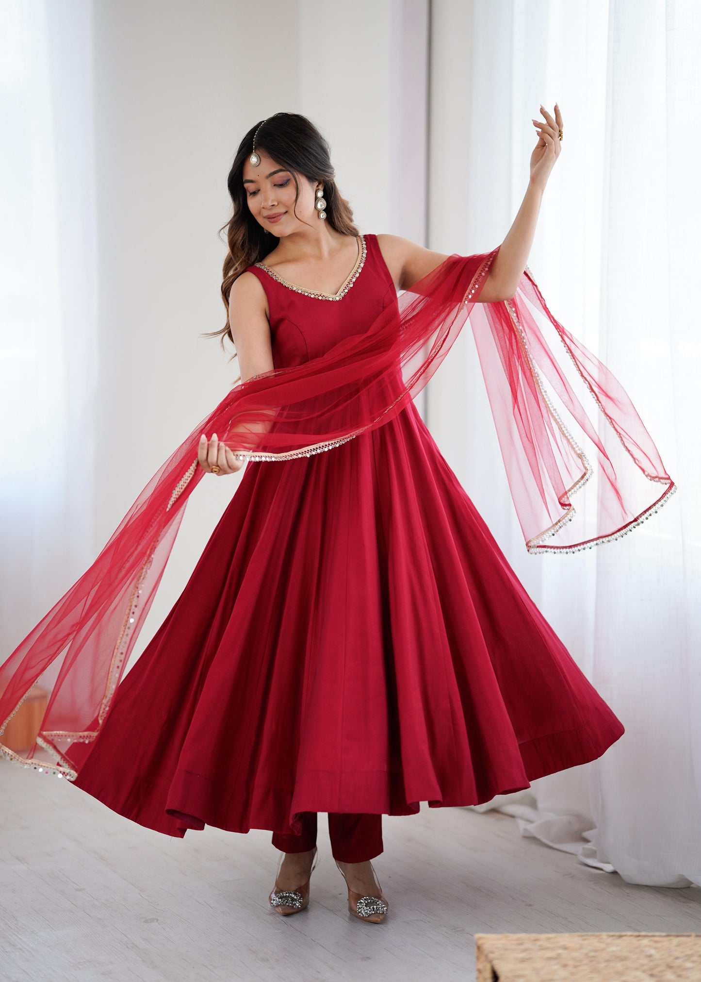 Roman Silk Chanderi Anarkali Set