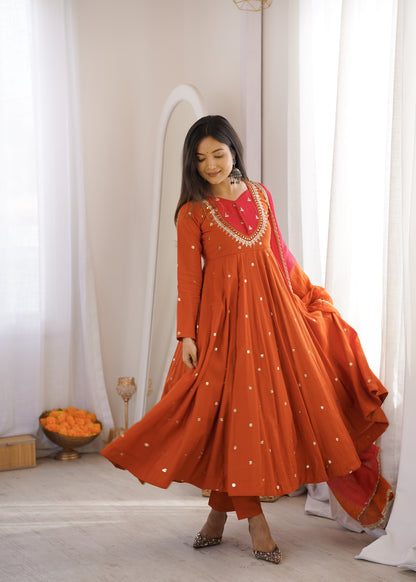Shine & Twirl Anarkali Set – Mirror Work Designer Look