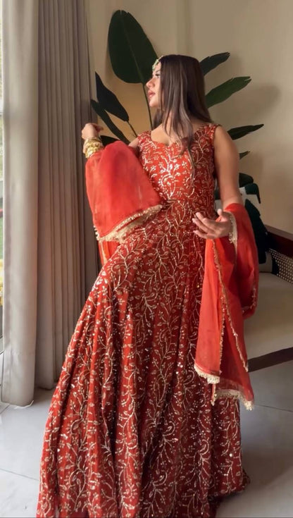 Elegant Gown Plazzo Set – Faux Georgette Festive Wear