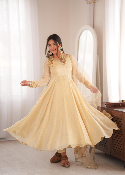 Elegant Crush Gown Set – Designer Festive Wear