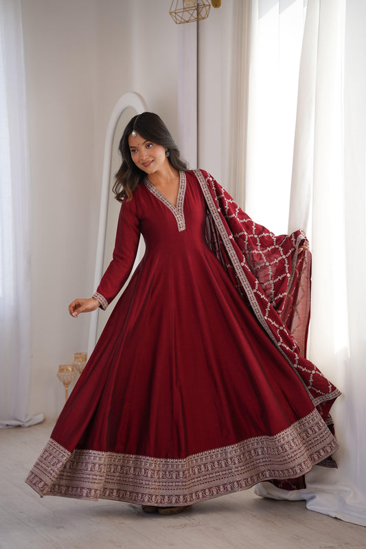 Premium Blooming Vichitra Silk Anarkali Gown Set with Dupatta