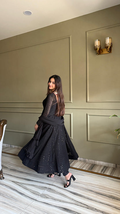 Black Lucknowi Anarkali Set