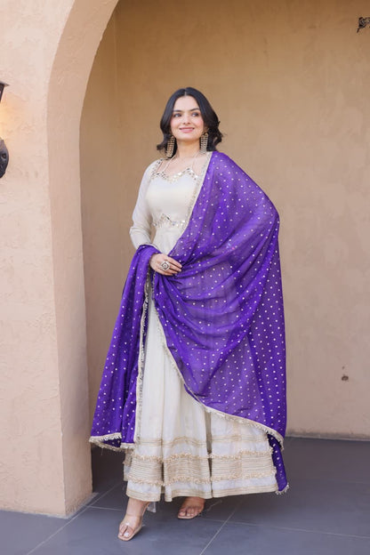 Mirror Work Gown Set – Cosmos Fabric with Designer Dupatta