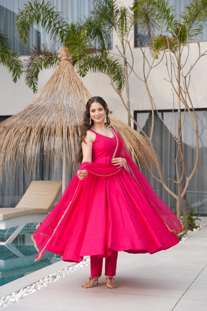 Roman Silk Chanderi Anarkali Set