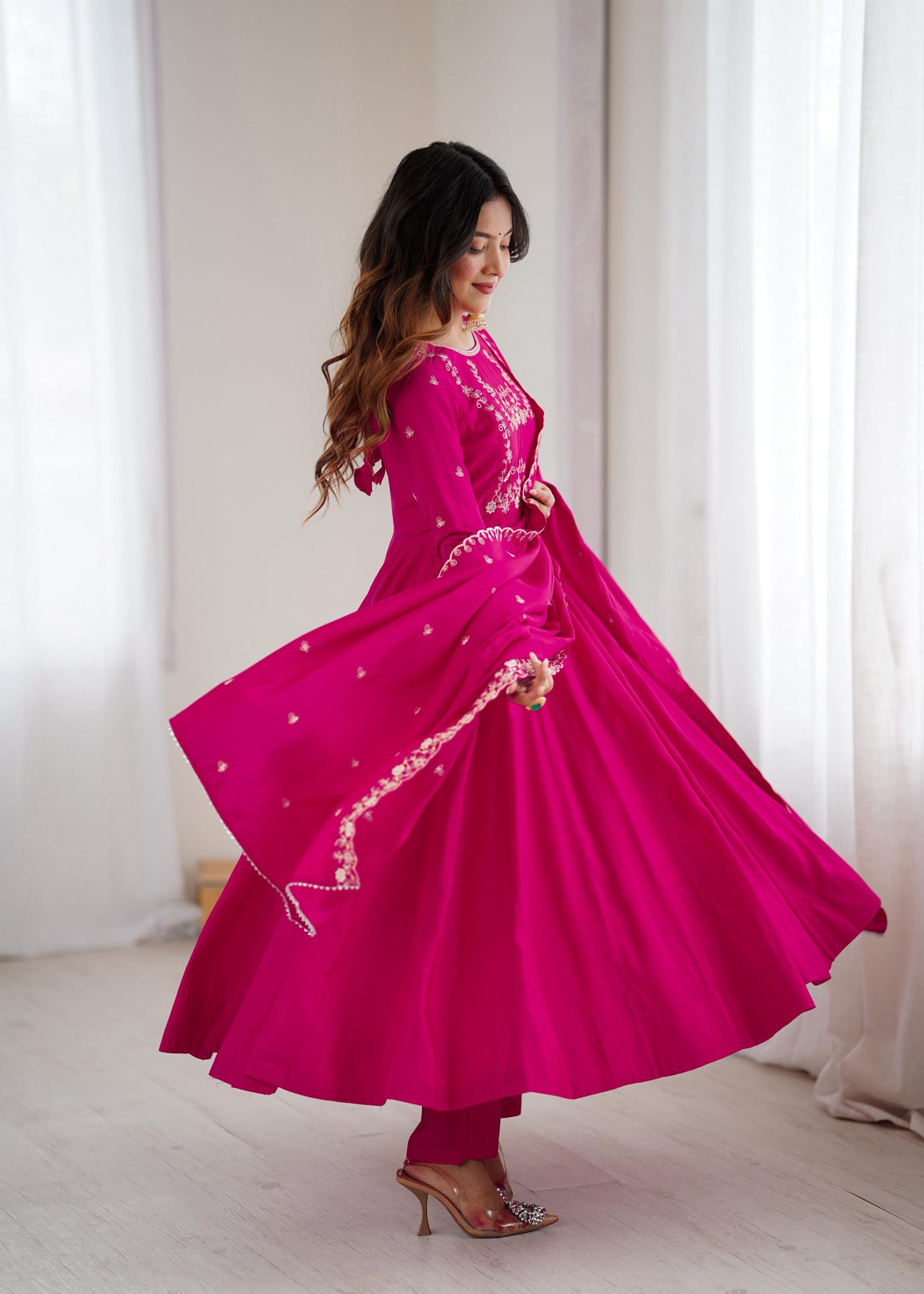 Premium Roman Chanderi Silk Anarkali Set