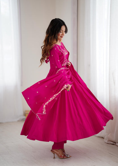 Premium Roman Chanderi Silk Anarkali Set