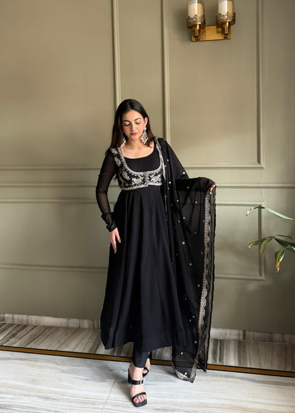 Premium Fox Georgette 16 Kali Anarkali Set with Koti, Dupatta & Pant