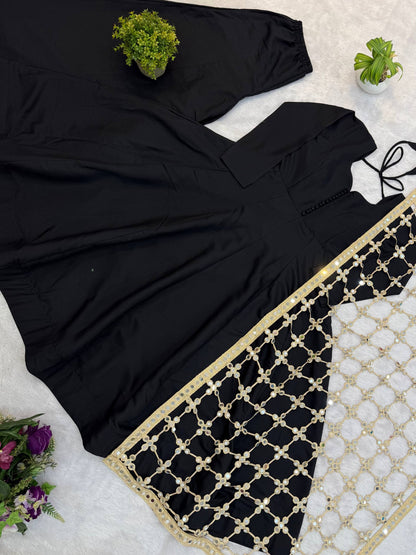Premium Real Mirror Dupatta Anarkali Set