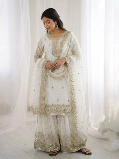 Premium Fndy Silk Sequence Work Kurta Palazzo Set