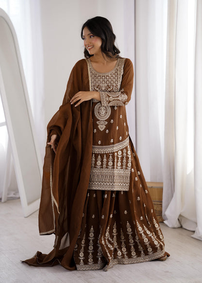 Premium Crunchy Silk Sharara Set with Embroidery Work
